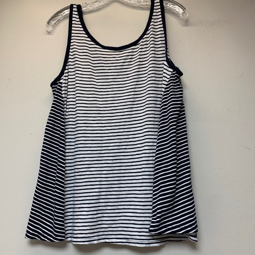Crown & Ivy‎ Tank Top Women L Navy White Excellent Striped Cotton 12930